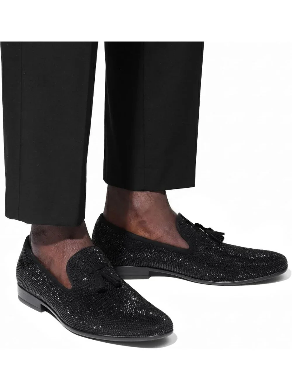 Stylish Rhinestone Tuxedo Loafers for Men | Slip-On Formal Dress Shoes for